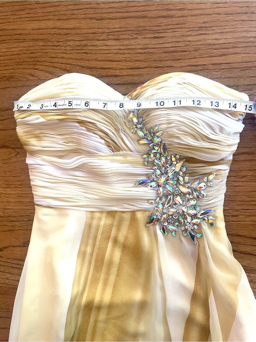 Strapless Beaded Ombre Watercolor Formal Evening Dress - Yellow Multicolor Sz 6 - Picture 8 of 13